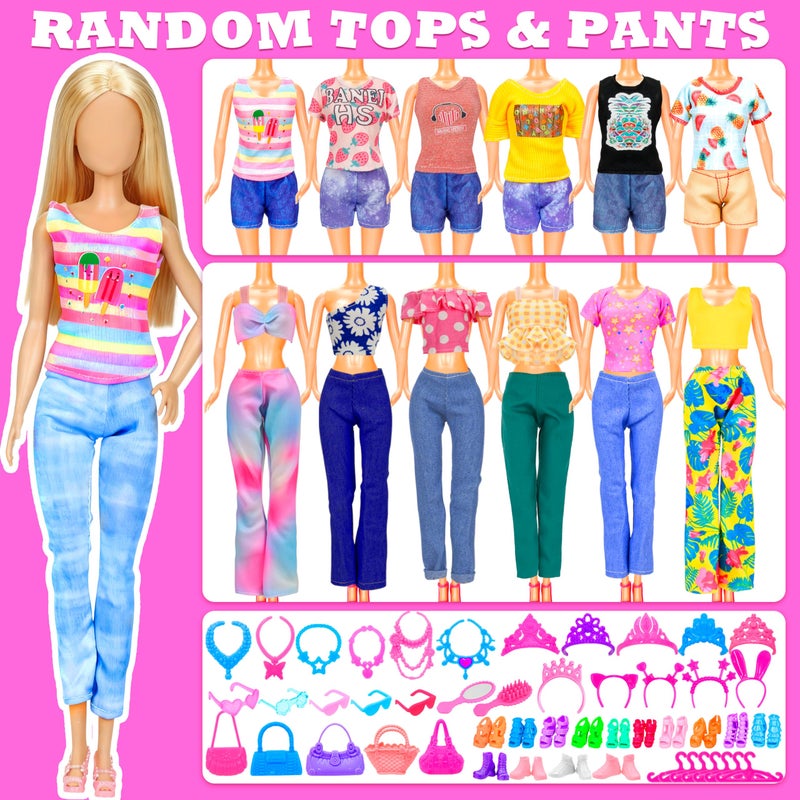 Bymore 138 Pcs Doll Clothes and Accessories, 5 Wedding Gowns 9 Fashion Dresses 3 Tops 3 Pants 3 Bikini Swimsuits 20 Shoes for 11.5 inch Doll Christmas Stocking Stuffers Girls Gift Age 5-7 8-10 - Image 5